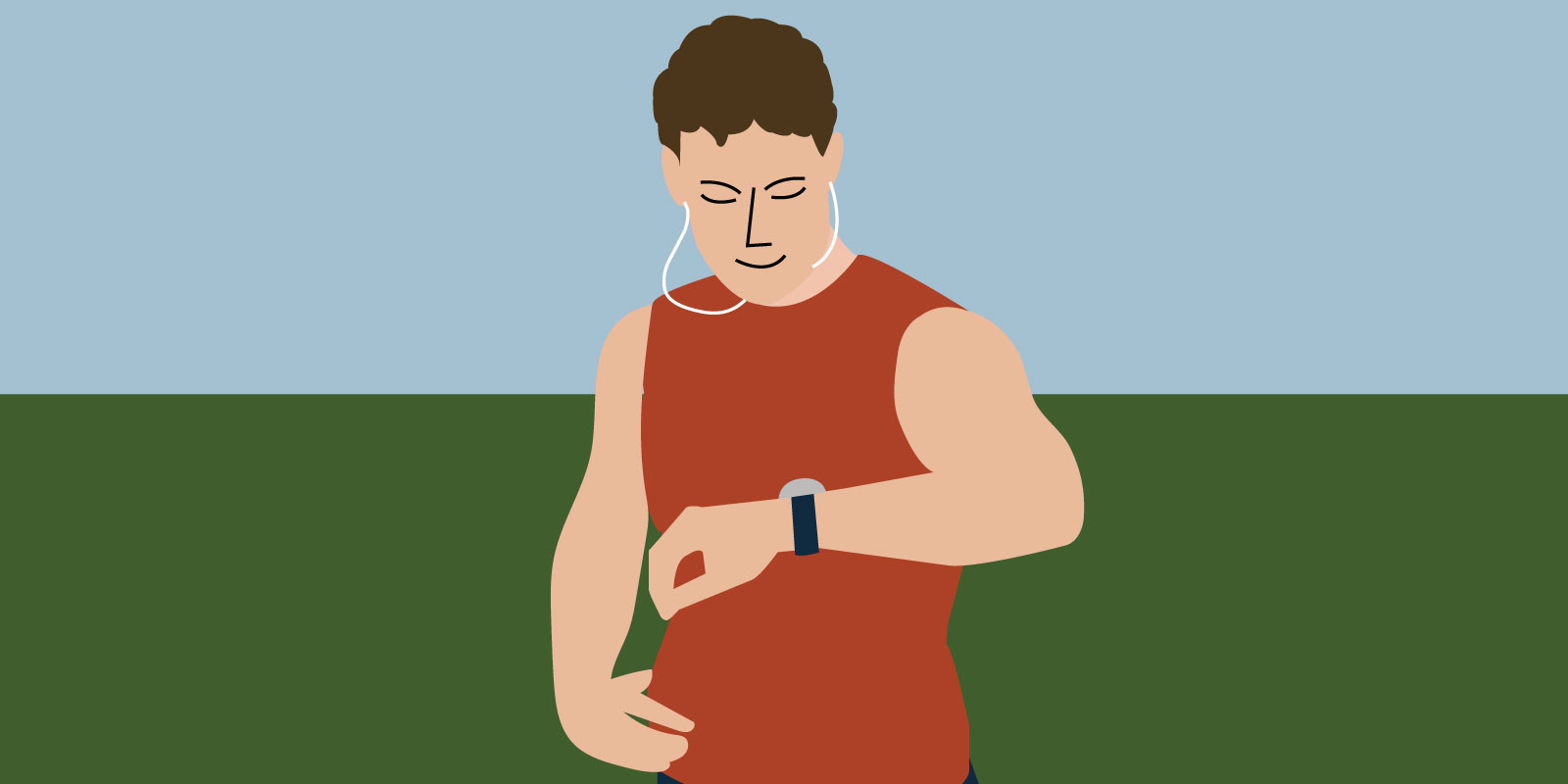 Sleep and exercise: a man checking his heart rate while exercising.