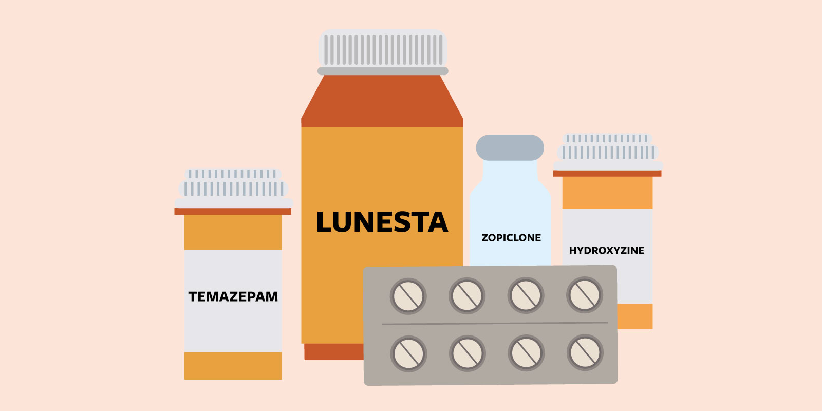 Lunesta for sleep: A selection of drugs used for sleep including Lunesta, temazepam, zopiclone and hydroxyzine.